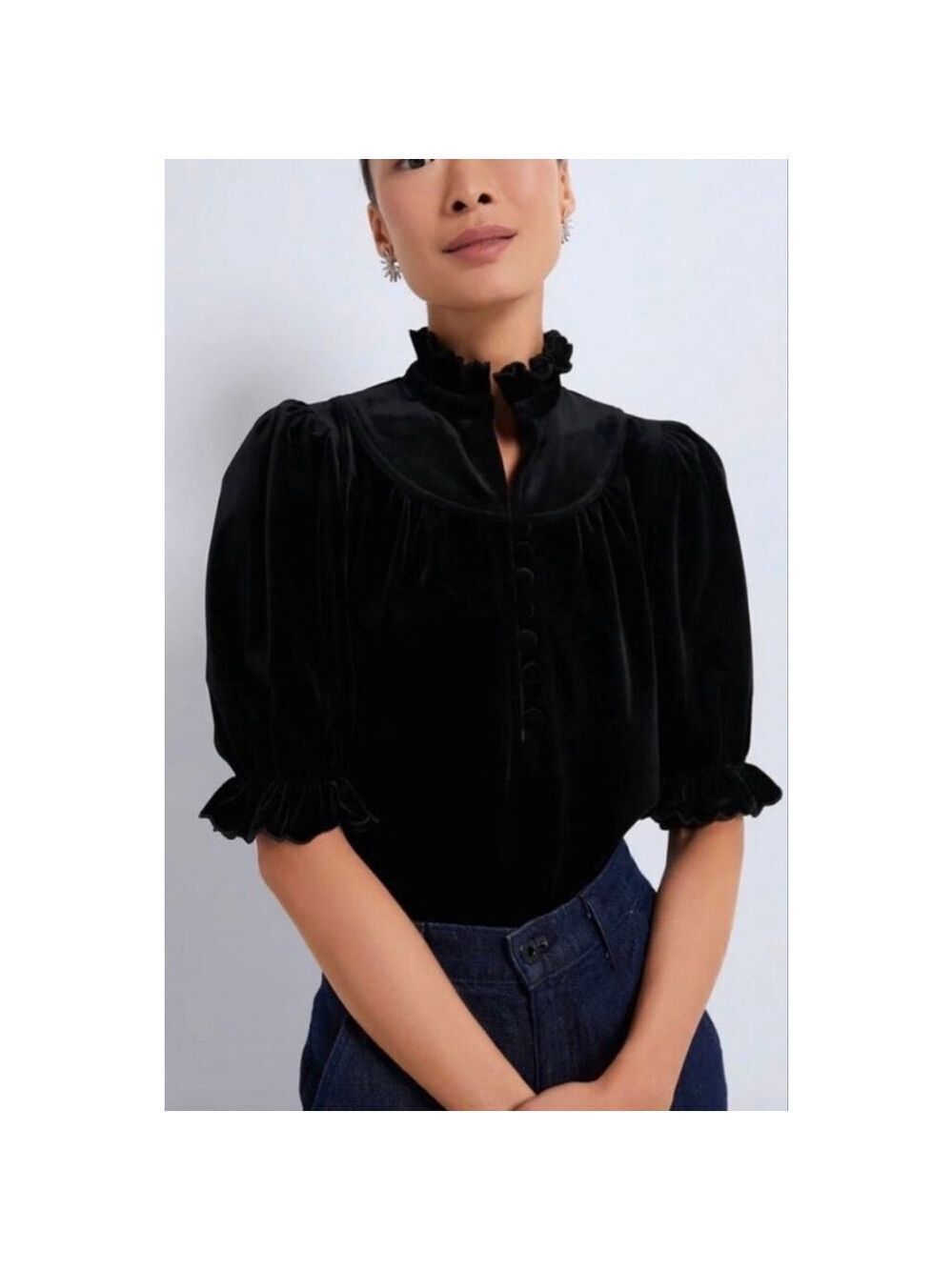 NWT Tuckernuck Pomanders Place Black Velvet Victorian Puff Sleeve Blouse M